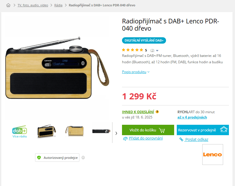 Rádio Lenco, DAB+, FM, RDS, BT